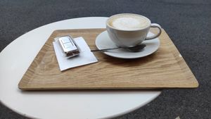 Pistachio snack bar and latte refresh at HealthyTOKYO CBD Shop & Cafe - Daikanyama in Tokyo