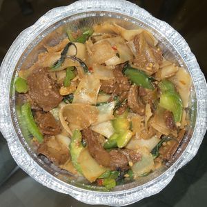 drunken noodles with mock meat  at Urban Thai Kitchen in San Diego