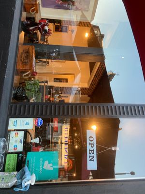 Looking in from the front patio at Seitan's Corner in Bristol