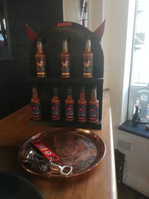 Hot sauces at Seitan's Corner in Bristol