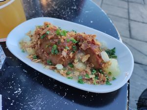 Pork belly and apple sauce at Seitan's Corner in Bristol