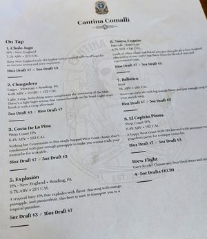 They have beer! IPAs with tropical flavors = very tempting. 3oz pours are available as well as a taster flight at Comālli Taqueria in Reading