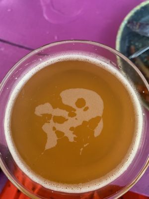 skull figure in my beer 💀😋  at Comālli Taqueria in Reading