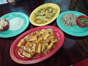 Brown stew tofu and curry tofu at Red Stripes Caribbean Cuisine & Lounge in Hilton Head Island
