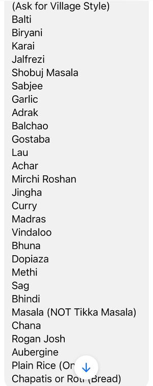 List of vegan menu (new menu being printed)  at Zahid Indian Cuisine in Chesterfield