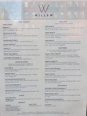 Menu at Willow Vegan Bistro in New York City