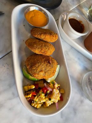 Yummy jackfruit crab cakes  at Willow Vegan Bistro in New York City