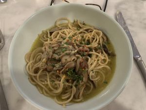 “Scallop” Cacio e Pepe.   So good.   at Willow Vegan Bistro in New York City