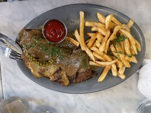 Began seitan steak frites at Willow Vegan Bistro in New York City
