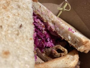 A closeup of the sandwich. ;) at Willow Vegan Bistro in New York City