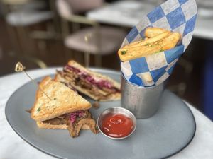 Pastrami with Garlic Fries   at Willow Vegan Bistro in New York City