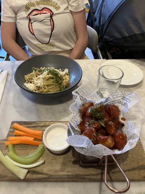 Cauliflower wings and cacio e pepe   at Willow Vegan Bistro in New York City