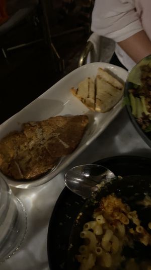 Chicken and bread that come with the Cobb salad  at Willow Vegan Bistro in New York City