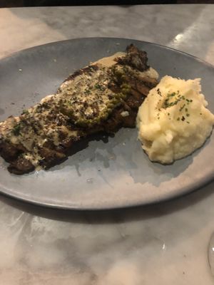 Seitan steak and mashed potatoes  at Willow Vegan Bistro in New York City