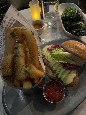 Crispy “chicken” sandwich was seasoned with water and air, that’s it!  at Willow Vegan Bistro in New York City