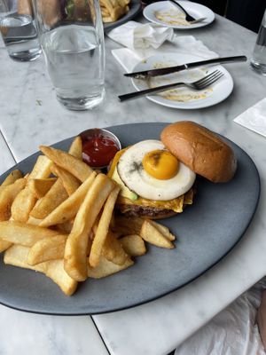 burger with sunny side up egg  at Willow Vegan Bistro in New York City