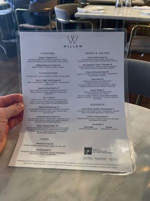 Menu 11/16/23  at Willow Vegan Bistro in New York City