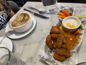 Wings and French onion soup   at Willow Vegan Bistro in New York City