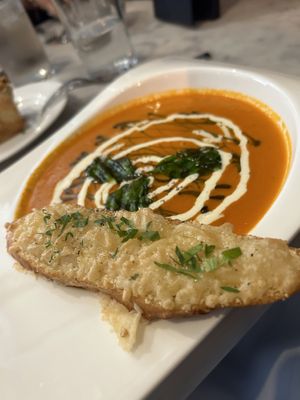 Tomato soup with the cheesy bread  at Willow Vegan Bistro in New York City