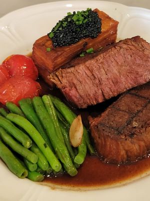 Grilled chunk steak fillet at Willow Vegan Bistro in New York City