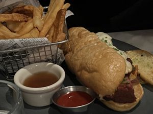 A sandwich & fries   at Willow Vegan Bistro in New York City