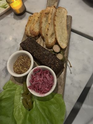“Pastrami board” — that’s Chunk steak   at Willow Vegan Bistro in New York City