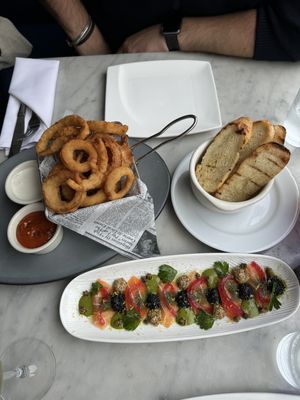 Onionrings and salmon crudo    at Willow Vegan Bistro in New York City