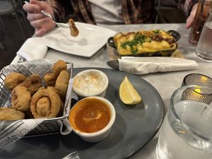 Calamari and truffle Mac n cheesee  at Willow Vegan Bistro in New York City