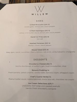 Menu at Willow Vegan Bistro in New York City