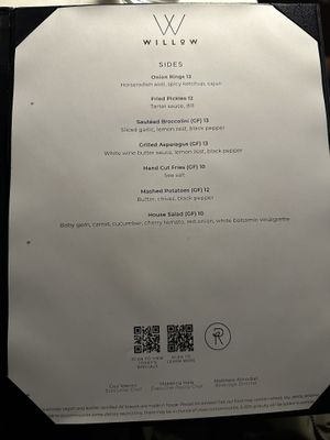 Menu  at Willow Vegan Bistro in New York City