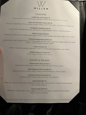 Menu  at Willow Vegan Bistro in New York City