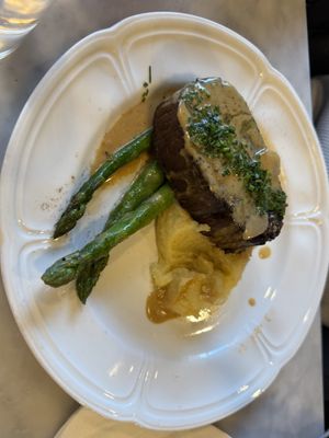 Steak and mashed potatoes   at Willow Vegan Bistro in New York City