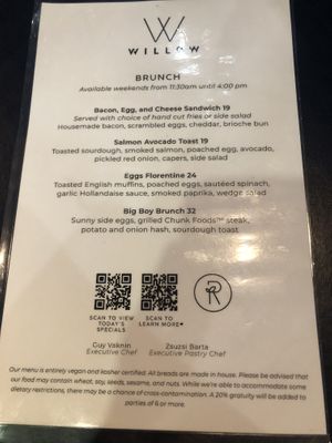 Menu   at Willow Vegan Bistro in New York City