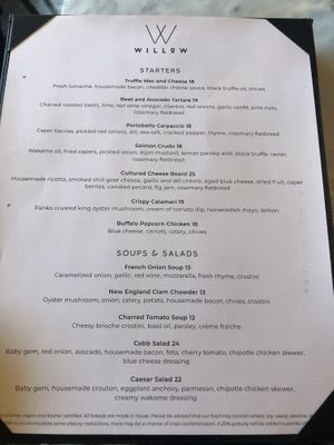 Menu   at Willow Vegan Bistro in New York City