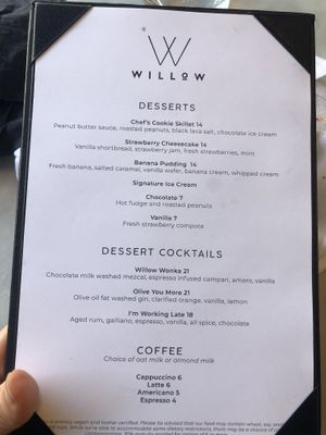 Dessert menu   at Willow Vegan Bistro in New York City