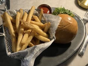 BBQ brisket sandwich w/fries  at Willow Vegan Bistro in New York City