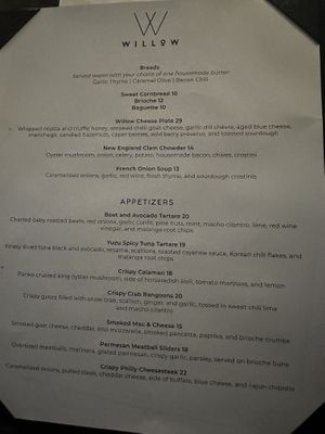 Menu  at Willow Vegan Bistro in New York City