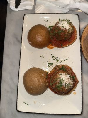 Parmesan meatball sliders - too much fennel  at Willow Vegan Bistro in New York City