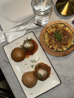 Parmesan meatball sliders and smoked Mac and cheese  at Willow Vegan Bistro in New York City