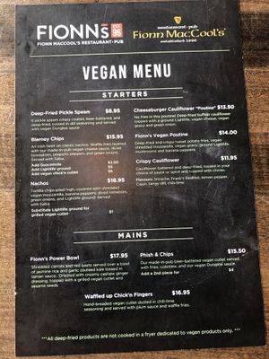 Menu July 23, 2021 at Fionn's in Winnipeg