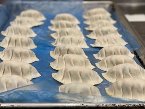 Vegetarian Momo ready to be steamed at Mouza  in Bellingen