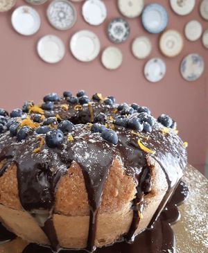Vegan and orange blueberry cake  at Café Com Calma in Lisbon