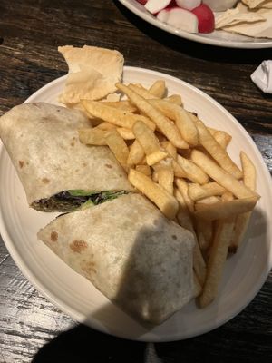 Falafel wrap and fries.  at Zim's Cafe in Lexington