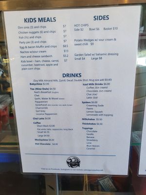Drinks menu at Bridgewater Bay Cafe in Cape Bridgewater