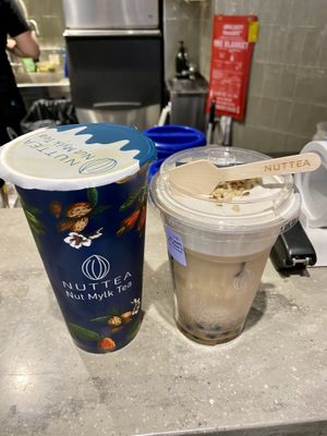 Matcha and Mango smoothie (L) + Nut Mylk with pearls (R)  at NUTTEA - La Trobe St in Melbourne