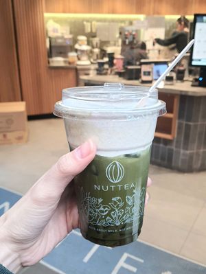 Matcha Nut Mylk Tea with red bean cream at NUTTEA - La Trobe St in Melbourne