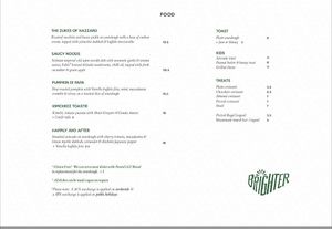 Menu at Brighter Coffee in Stanmore