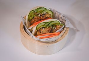 Tofu gua bao (steamed bun) with tasty sauces and pickled veggies at Bumi - Pursimiehenkatu in Helsinki
