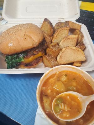 Black Hole burger and soup at Spacecat V-stro in Ferndale