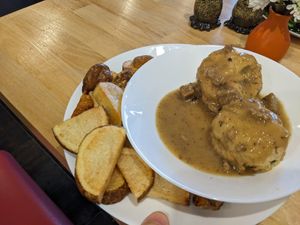 Biscuits and gravy (special) with cosmic fries at Spacecat V-stro in Ferndale